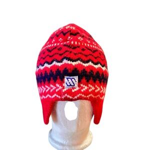 Vintage Murray Merkley Handmade Wool Earflap Hat Red Fair Isle Pom Pom